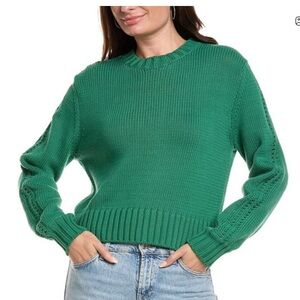 Michael Stars Green Merle Sweater Fitted Boxy Cotton Crew Size Large